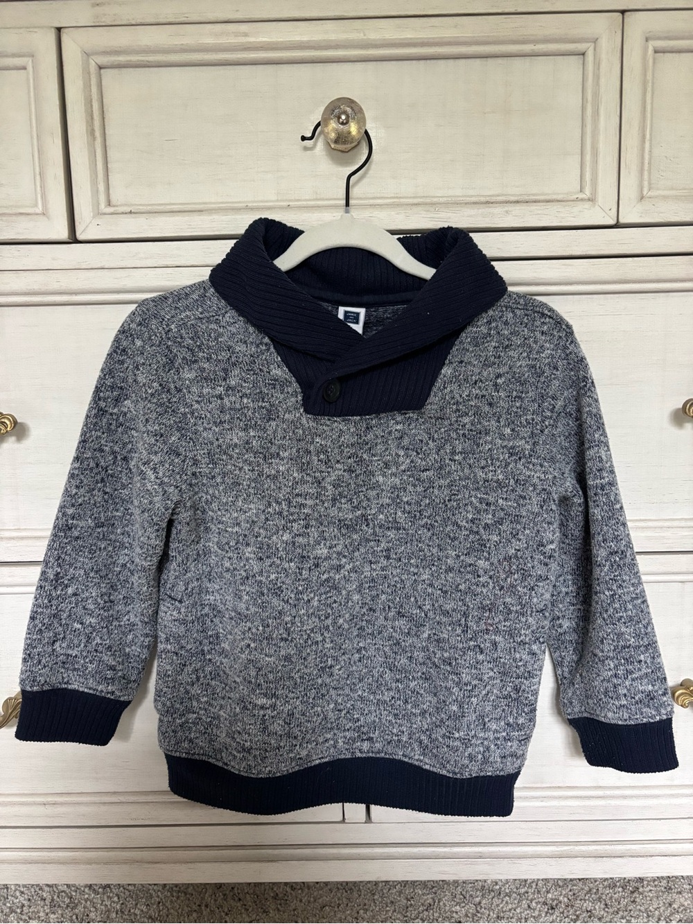 Kids Shawl-Collar Knit Sweater - Heather Navy & Navy